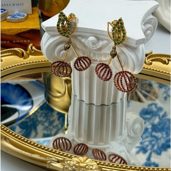 🆕 KURT GEIGER LONDON 🧿 NWOT Pavé CHERRIES Cherry Statement Earrings, Gold Tone - Picture 16 of 16